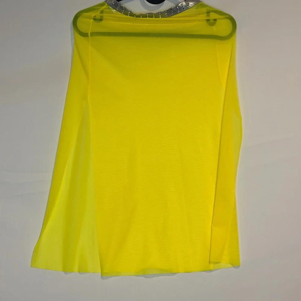 Double Platinum Kids Neon Yellow Rhinestone Dance Leotard with Skirt Size MC